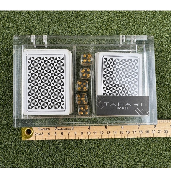 Tahari Home Acrylic Playing Card Set w Dice Clear Lucite Case Modern Decor - Picture 7 of 7